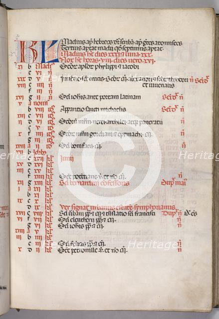 Missale: Fol. 5r: May Calendar Page, 1469. Creator: Bartolommeo Caporali (Italian, c. 1420-1503).