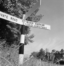 Road sign, Cambridge Road, Thundridge, Hertfordshire, 1952. Artist: John Gay.