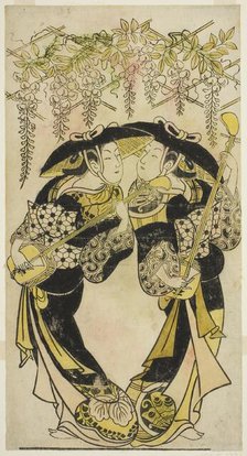 The Actors Sanjo Kantaro (right) and Fujimura Handayu (left) as musicians playing under..., c1717/18 Creator: Unknown.