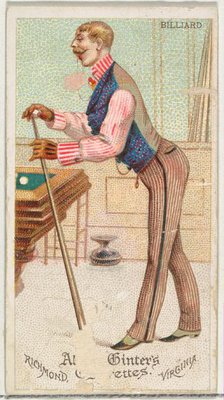 Billiard, from World's Dudes series (N31) for Allen & Ginter Cigarettes, 1888. Creator: Allen & Ginter.