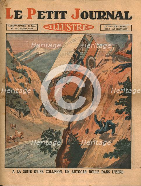 A vehicle falls into the River Isere after an accident, 1930. Creator: Unknown.