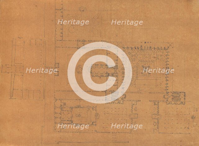 Page from a Scrapbook containing Drawings and Several Prints of Architecture, Int..., ca. 1800-1850. Creators: Workshop of Charles Percier, Workshop of Pierre François Léonard Fontaine.