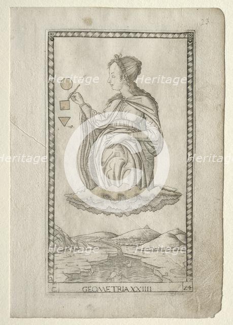 Geometry (from the Tarocchi, series C: Liberal Arts, #24), before 1467. Creator: Master of the E-Series Tarocchi (Italian, 15th century).