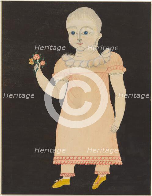 Baby in Pink Dress with Roses, c. 1820. Creator: Unknown.