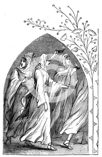 The Wise Virgins going to meet the bridegroom, their lamps shining brightly, 1883. Artist: Unknown