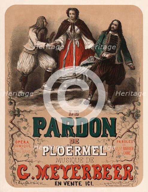 Poster for the premiere of the opera "Dinorah ou Le pardon de Ploërmel" by Giacomo..., 1859. Creator: Emy, Henry (1820-1874).