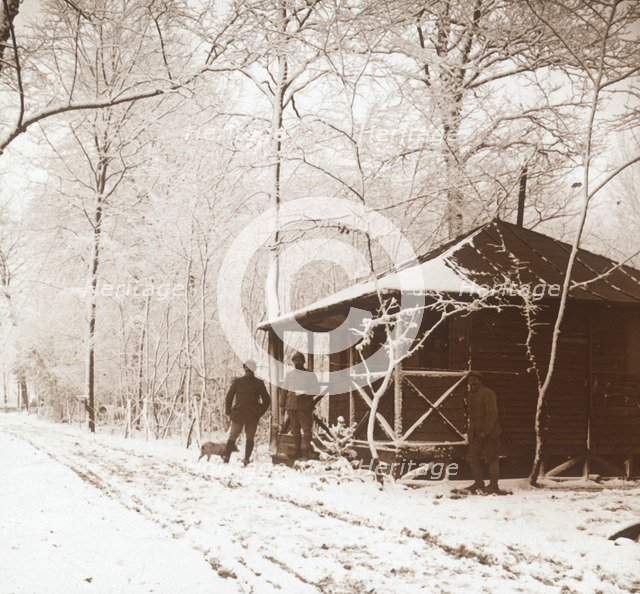 Soldiers in the snow, Marquenterre, northern France, c1914-c1918. Artist: Unknown.