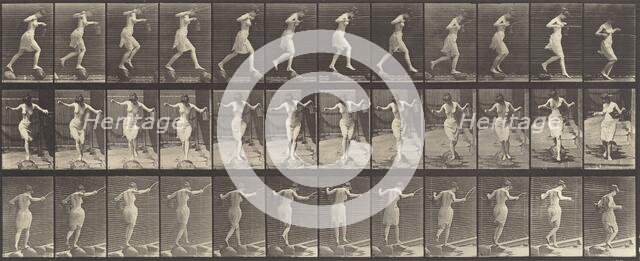 Plate Number 175. Crossing brook on stepping-stones with a fishing pole and can, 1887. Creator: Eadweard J Muybridge.