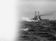 Navy, U.S. Battleships in Storm at Sea, 1913. Creator: Harris & Ewing.