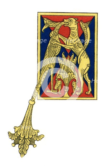 Initial letter 'A', 12th century, (1843).Artist: Henry Shaw