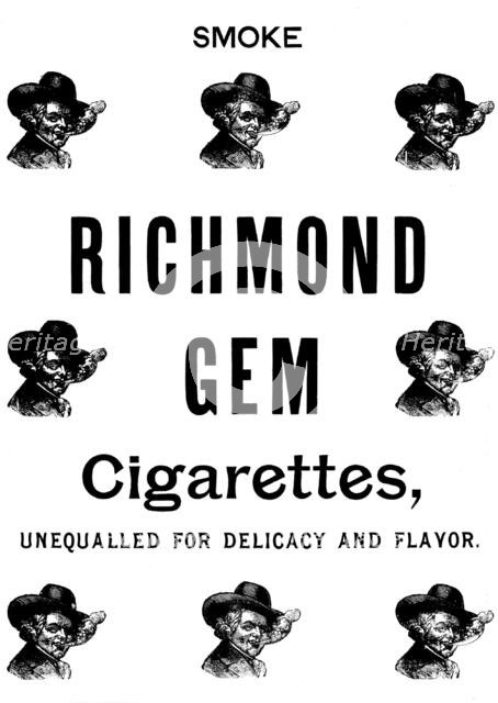Advertisement for Richmond Gem Cigarettes, 1895. Creator: Unknown.