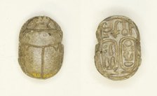 Scarab: Nebmaatra (Amenhotep III) and Queen Tiye, Egypt, New Kingdom, Dynasty 18, Reign of... Creator: Unknown.