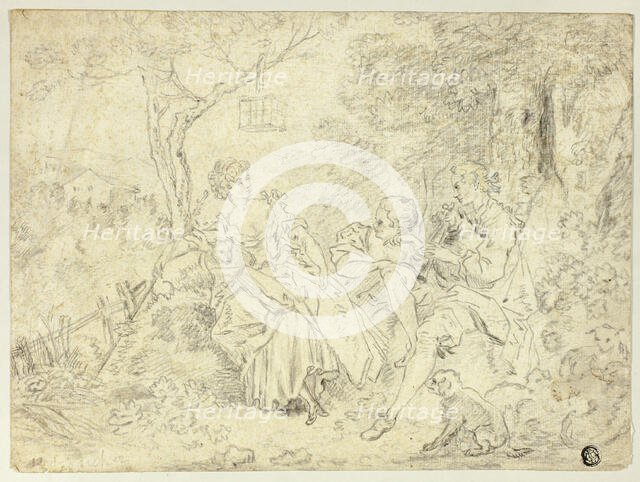 Shepherdesses and Young Man Playing Bagpipe, n.d. Creator: Unknown.