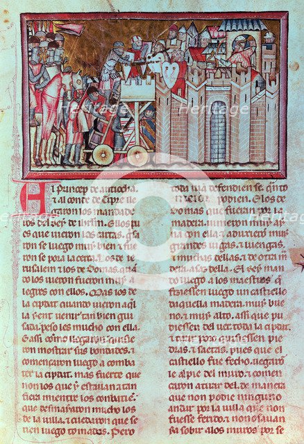 Siege and assault on the city of Belina, defended by King Aynart, Miniature in 'The great achieve…