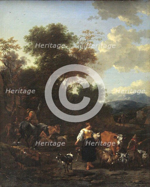 Italian Landscape with Shepherds at a River, c1650-1655. Creator: Nicolaes Berchem.