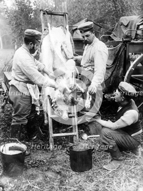 Butchering a sheep on the Front Line, c. 1914-18.