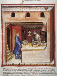 Man marinating fish in vinegar, 14th century.  Creator: Unknown.