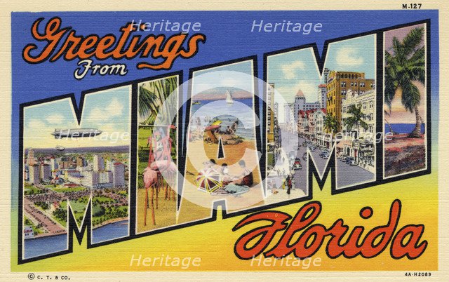 'Greetings from Miami, Florida', postcard, 1934. Artist: Unknown