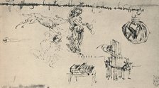 'Sheet of Studies with a Young Woman, A Wolf, Etc.', c1480 (1945). Artist: Leonardo da Vinci.