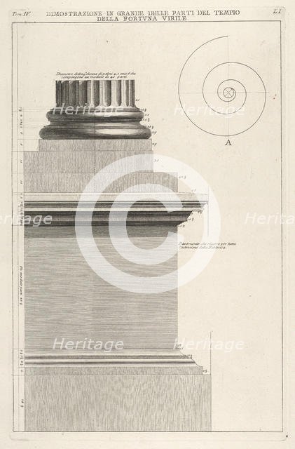 Section of column base from the Temple of Fortuna Virilis (Tempio della Fortuna Virile), f..., 1756. Creator: Giovanni Battista Piranesi.