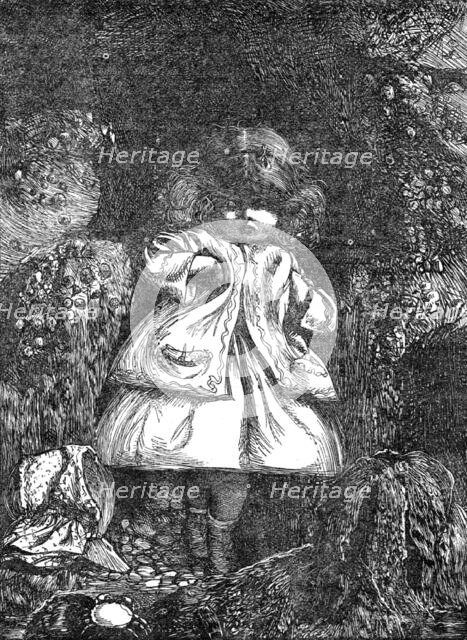 "Home Thoughts:" the Child among the Rocks, 1864. Creator: Dalziel Brothers.