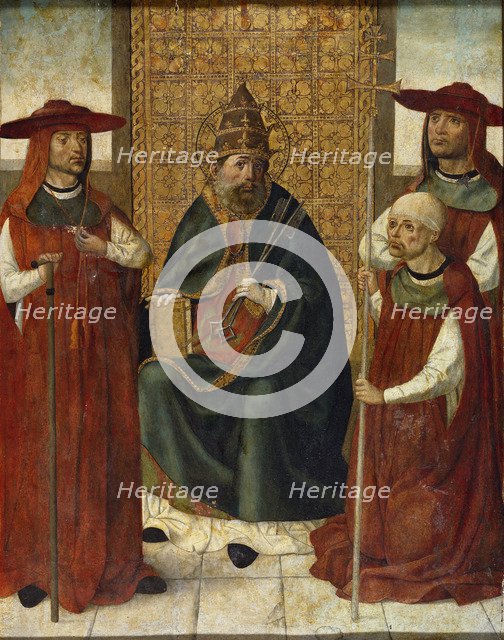 Cardinal Pedro González de Mendoza (1428-1495) praying before Saint Peter, 1490-1495. Artist: Anonymous  