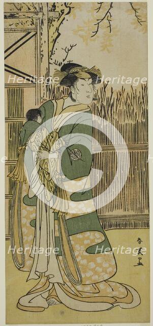 The Actor Nakayama Tomisaburo I as Lady Tokiwa (Tokiwa Gozen) (?) in the Play..., c. 1791. Creator: Katsukawa Shun'ei.