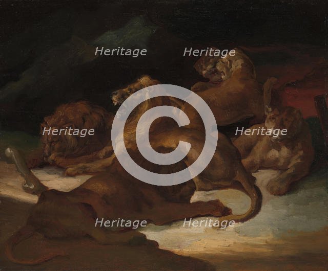 Lions in a Mountainous Landscape, ca. 1818-20. Creator: Theodore Gericault.