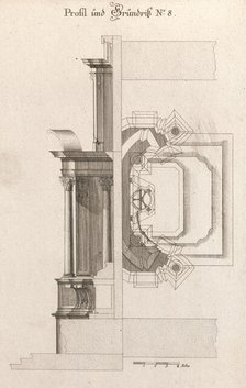 Floorplan and Side View of an Altar, Plate h (2) from 'Unterschiedliche Neu..., Printed ca. 1750-56. Creator: Johann Michael Leüchte.