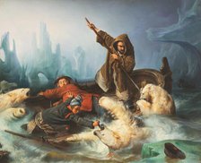 Fighting Polar Bears, 1839. Creator: Biard, François-August (1798-1882).
