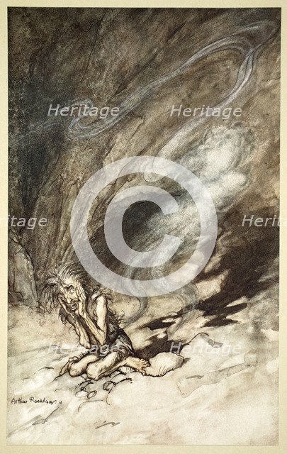 'Mime writhes under the lashes he receives', 1910.  Artist: Arthur Rackham