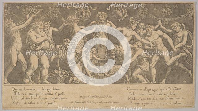 The sacrifice to Priapus who is in the form of a statue in the centre, Bacchus and a sa..., 1530-60. Creator: Master of the Die.