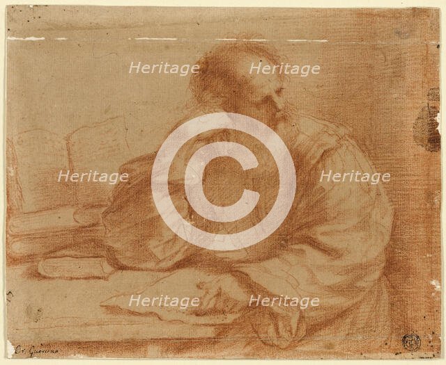 Bearded Man Seated at Table, 1650/59. Creator: Guercino.