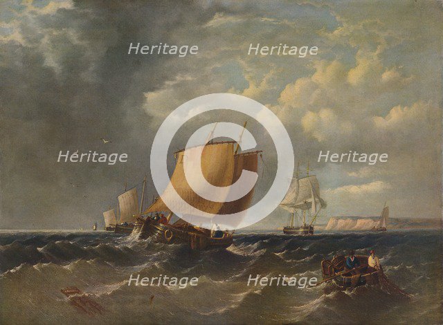 'A Fishing Lugger off the Coast of Kent', c1854, (1938). Artist: Archibald Webb.