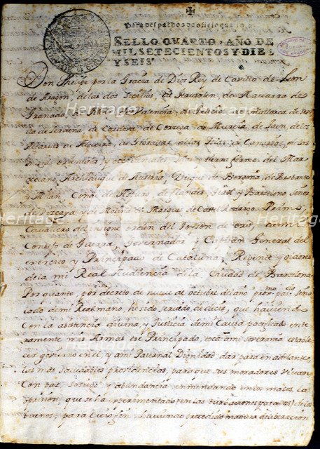 Decreto de Nueva Planta (Decree of New Plant), first page, special political-administrative regim…