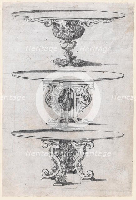 Three Round Table Designs, 1565-70. Creator: Jacques Androuet Du Cerceau.