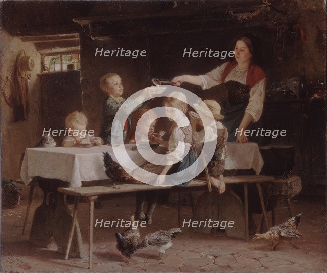 Kids at Lunch, 1857. Artist: Vautier, Marc Louis Benjamin, the Elder (1829-1898)