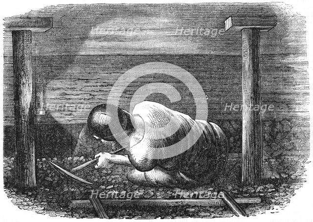 Coal miner working a narrow seam, c1864.  Artist: Anon
