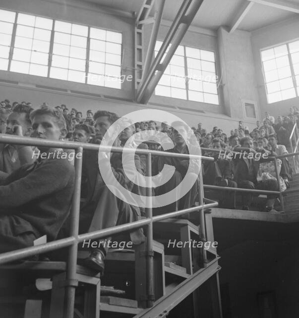 Student audience listening to Peace Day address of General Smedley Butler, Berkeley, CA, 1939. Creator: Dorothea Lange.