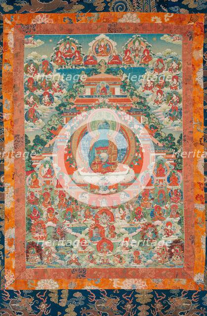 Devotional hanging depicting Medicine Buddha (Bhai?ajyaguru) and Buddhist deities, 1750-1800. Creator: Unknown.