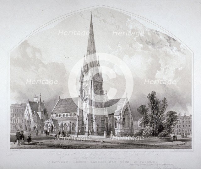 St Matthew's Church, Bedford New Town, St Pancras, London, c1852. Artist: George Hawkins