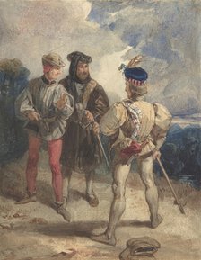 Quentin Durward and the Disguised Louis XI (recto); Study of male figure (verso), 1825 or 1826. Creator: Richard Parkes Bonington.