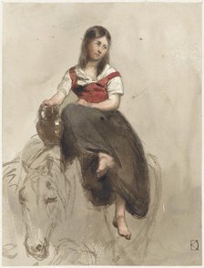 Woman sitting on a horse with jug, 1841-1857. Creator: Johan Daniel Koelman.