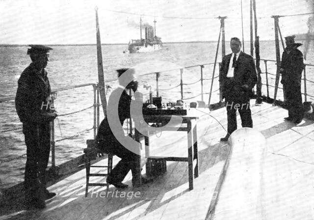 Telephoning By Means Of The Collins Wireless System Between Japanese War-Ships, 1909. Creator: George Grantham Bain.