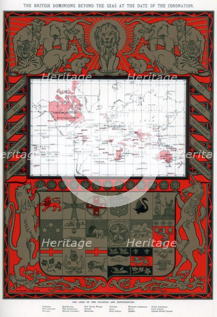 The British dominions beyond the seas at the date of the coronation, 1902. Artist: Alfred Hugh Fisher