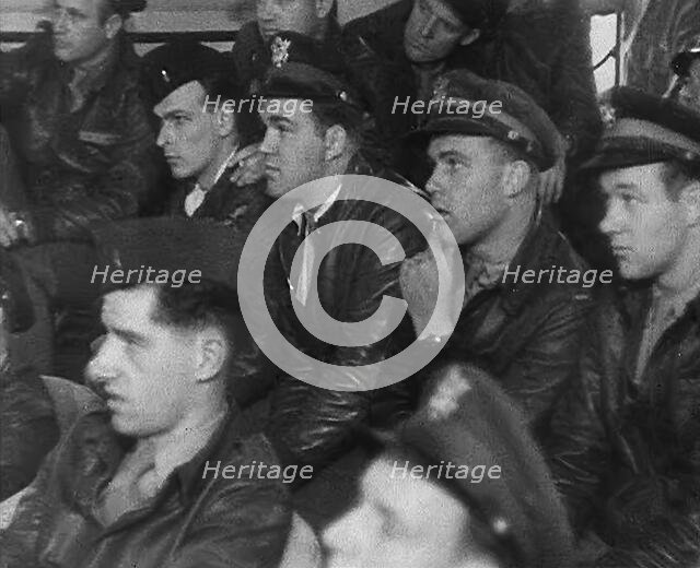 American Pilots Sit Listening to an Air Force Briefing, 1943-1944. Creator: British Pathe Ltd.