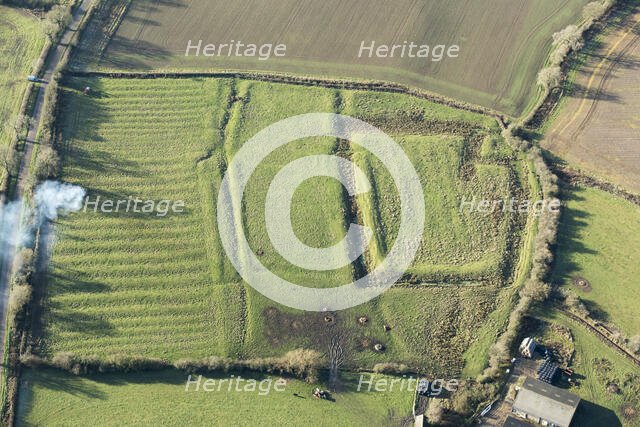 Moated grange and enclosure earthworks at Owston, Leicestershire, 2020. Creator: Damian Grady.