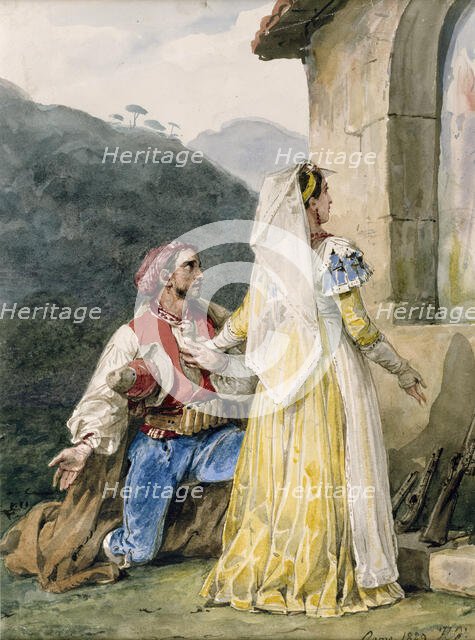 Italian Peasants at a Shrine, 1829. Creator: Emile Jean-Horace Vernet.