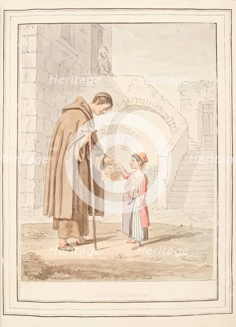 Charity of Procida, leaf from 'A Collection of Dresses by David Allan Mostly from Nature', 1776. Creator: David Allan.