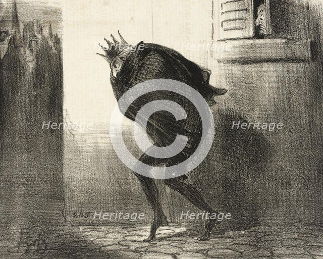 Rentrée nocturne de l'Electeur de Hesse dans sa bonne ville de Cassel, 1850. Creator: Honore Daumier.